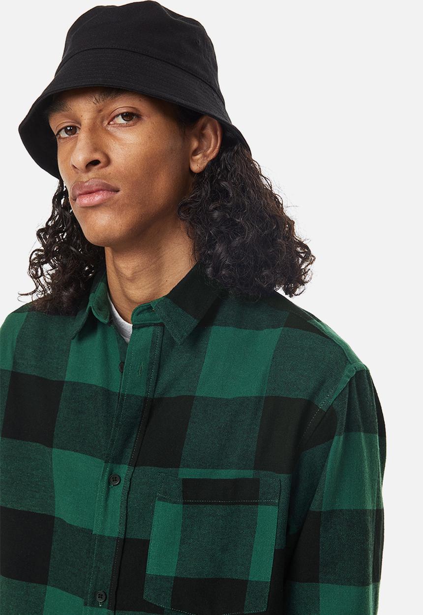 H&M - Relaxed fit flannel shirt - dark green / black 