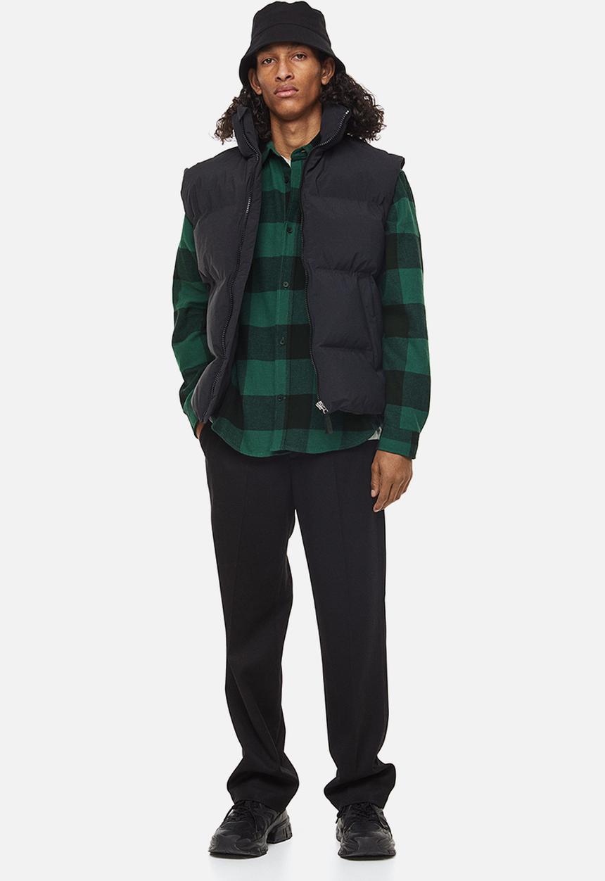 H&M - Relaxed fit flannel shirt - dark green / black 