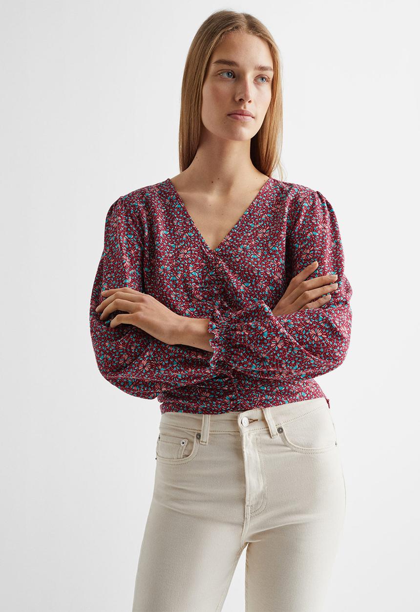 MANGO - Blouse lion - bordeaux