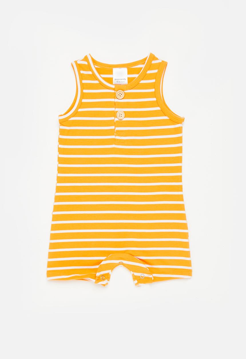Pop Candy - Sleeveless striped romper - orange & white