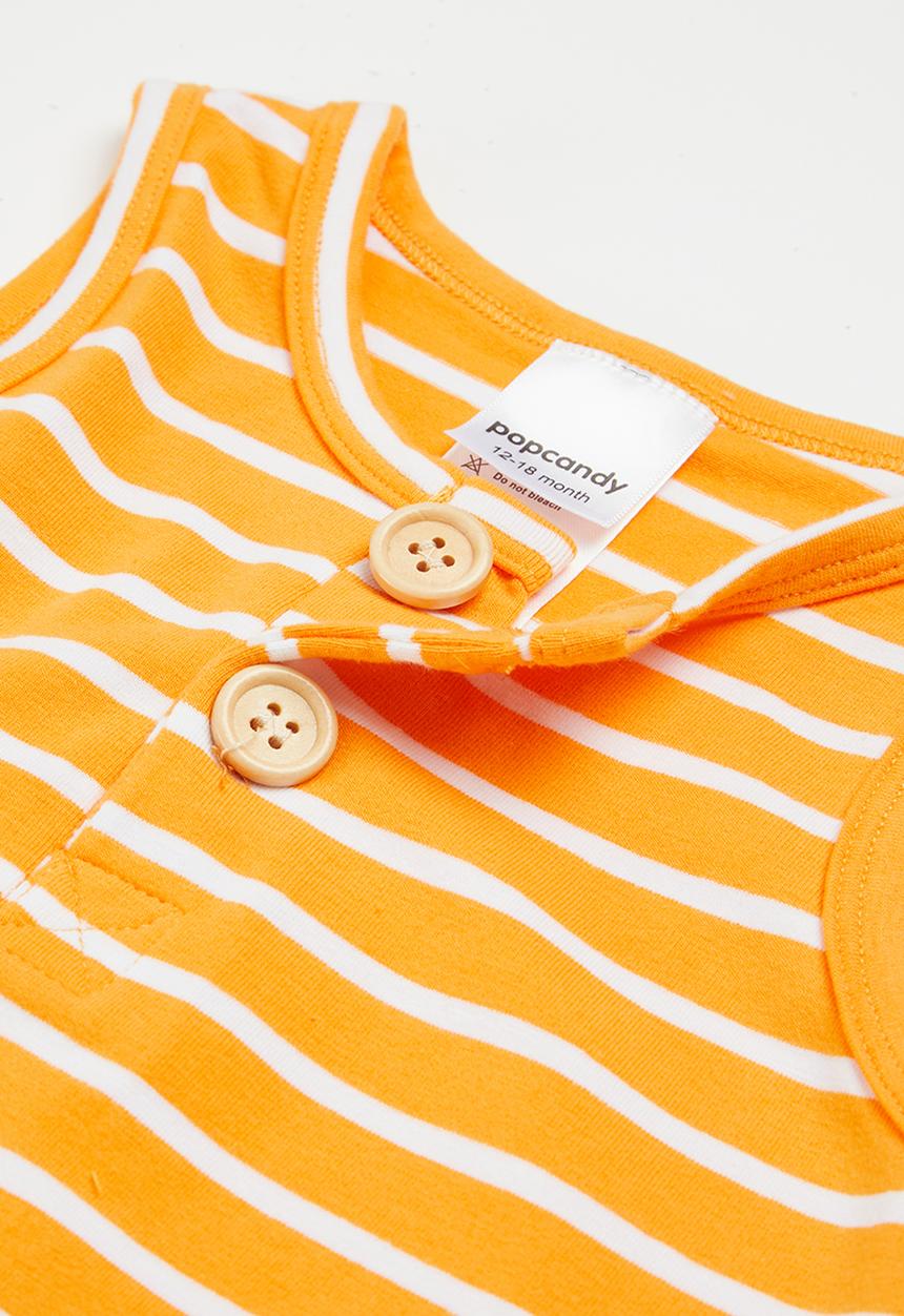 Pop Candy - Sleeveless striped romper - orange & white