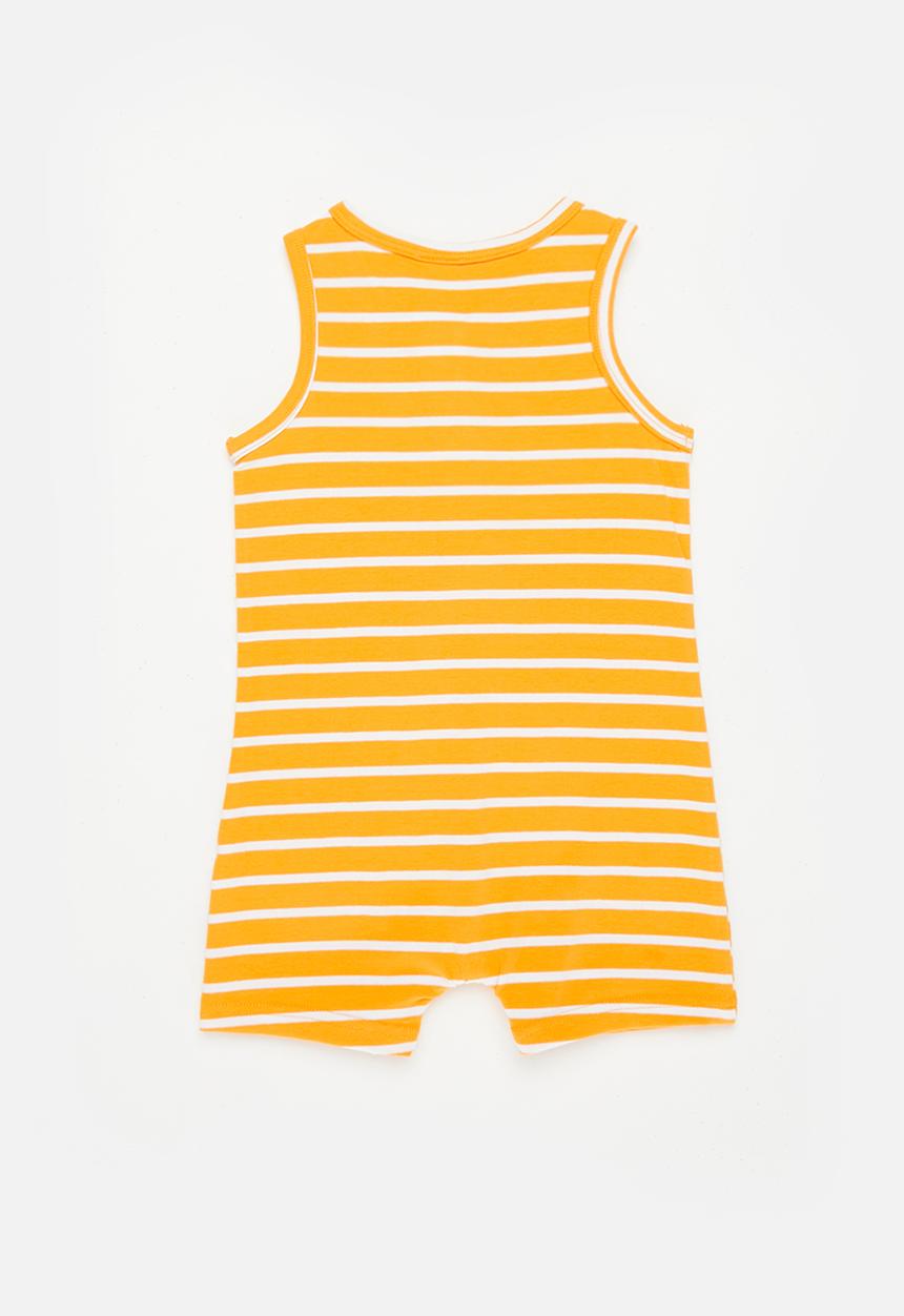 Pop Candy - Sleeveless striped romper - orange & white