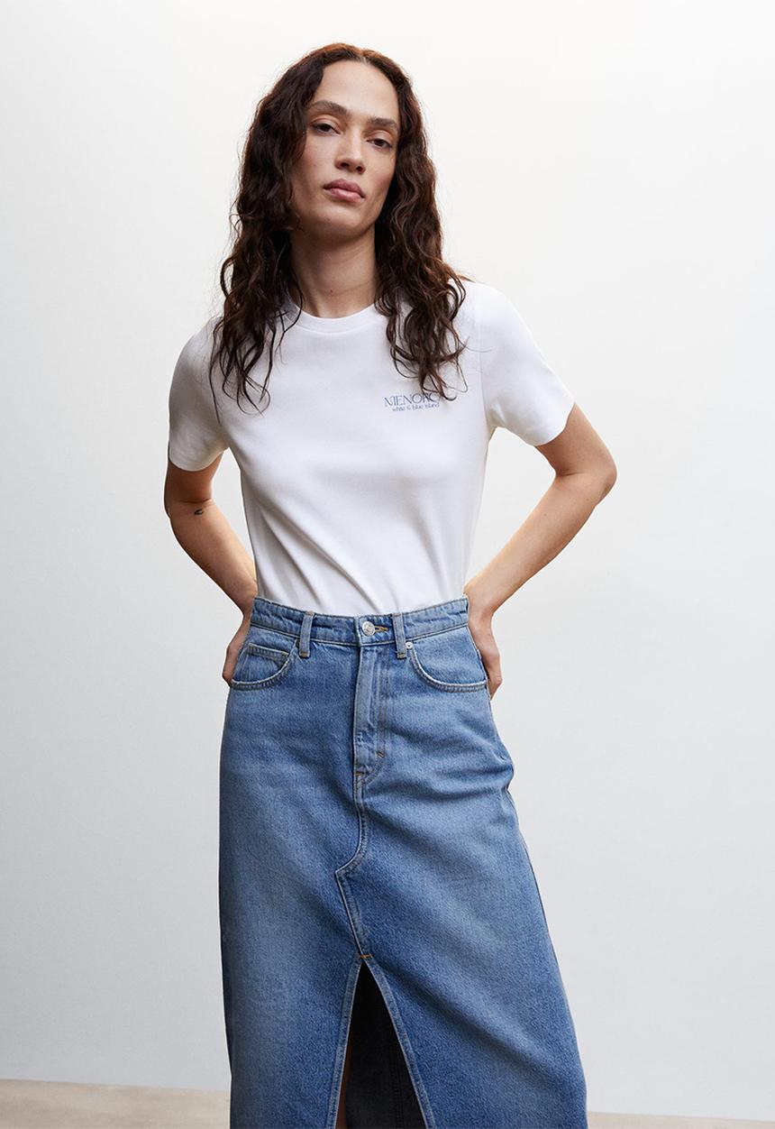 MANGO - T-shirt rin - mid blue