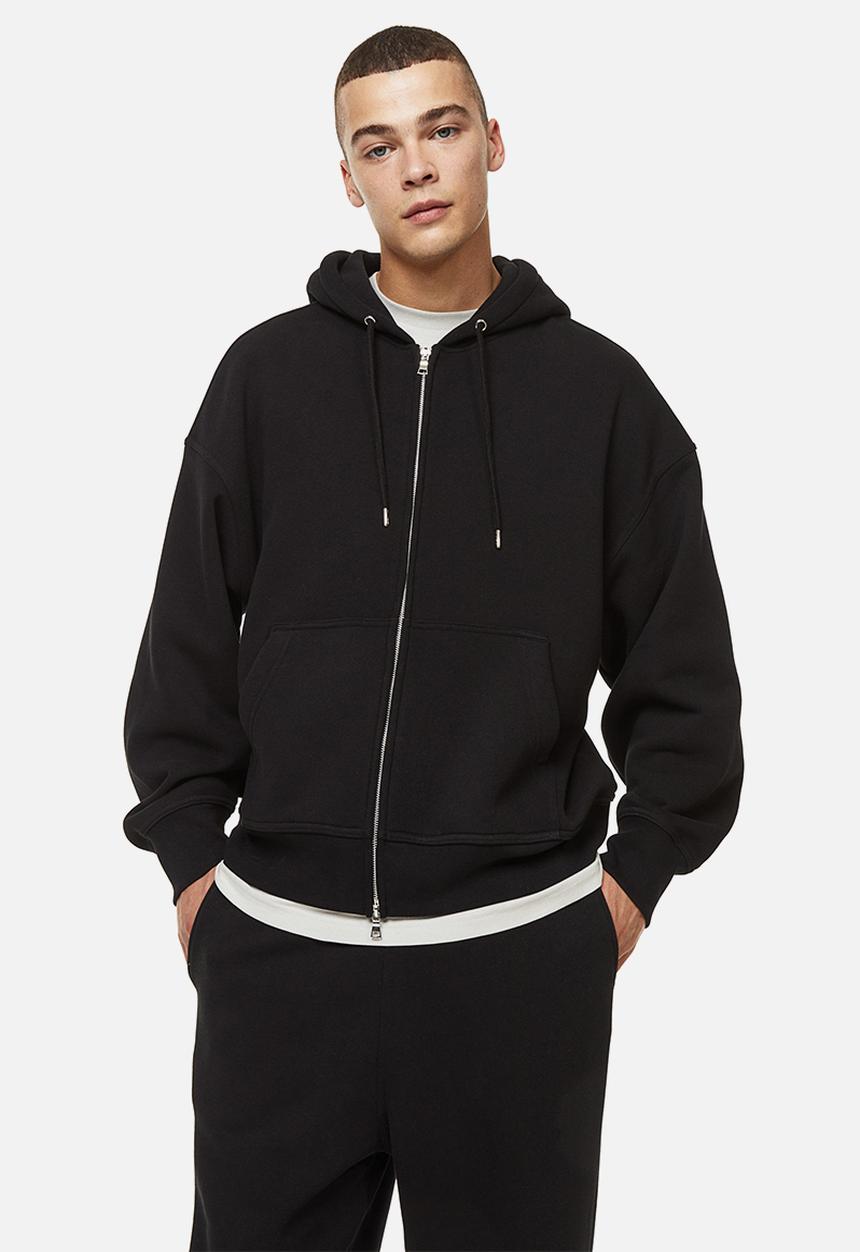 H&M - Oversized fit zip-through hoodie - black
