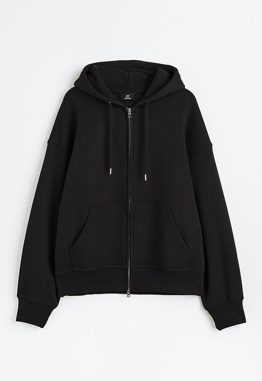 H&M - Oversized fit zip-through hoodie - black