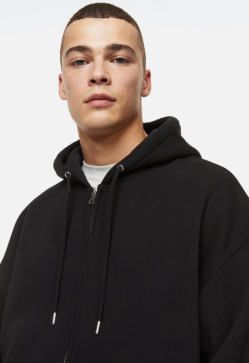 H&M - Oversized fit zip-through hoodie - black