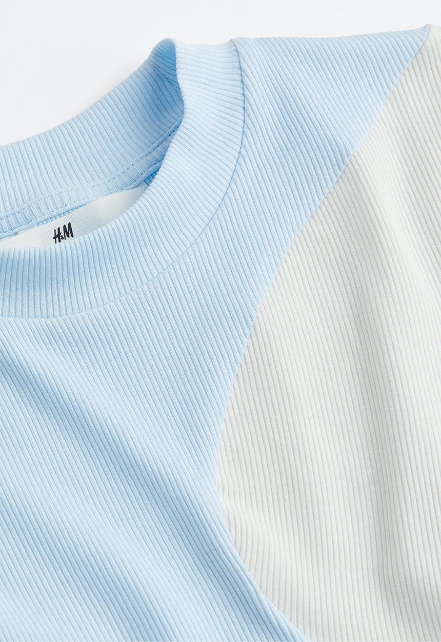H&M - Long-sleeved jersey top - light blue & white 