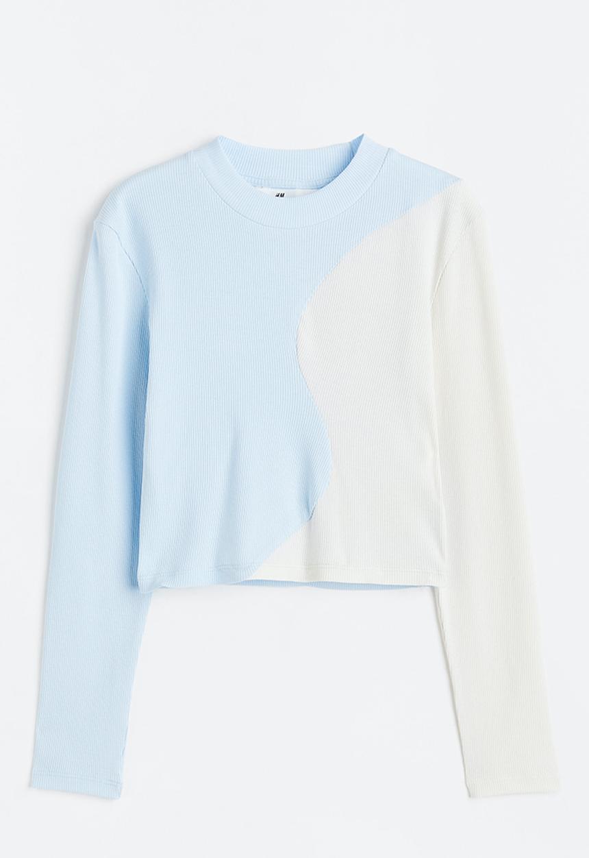 H&M - Long-sleeved jersey top - light blue & white 