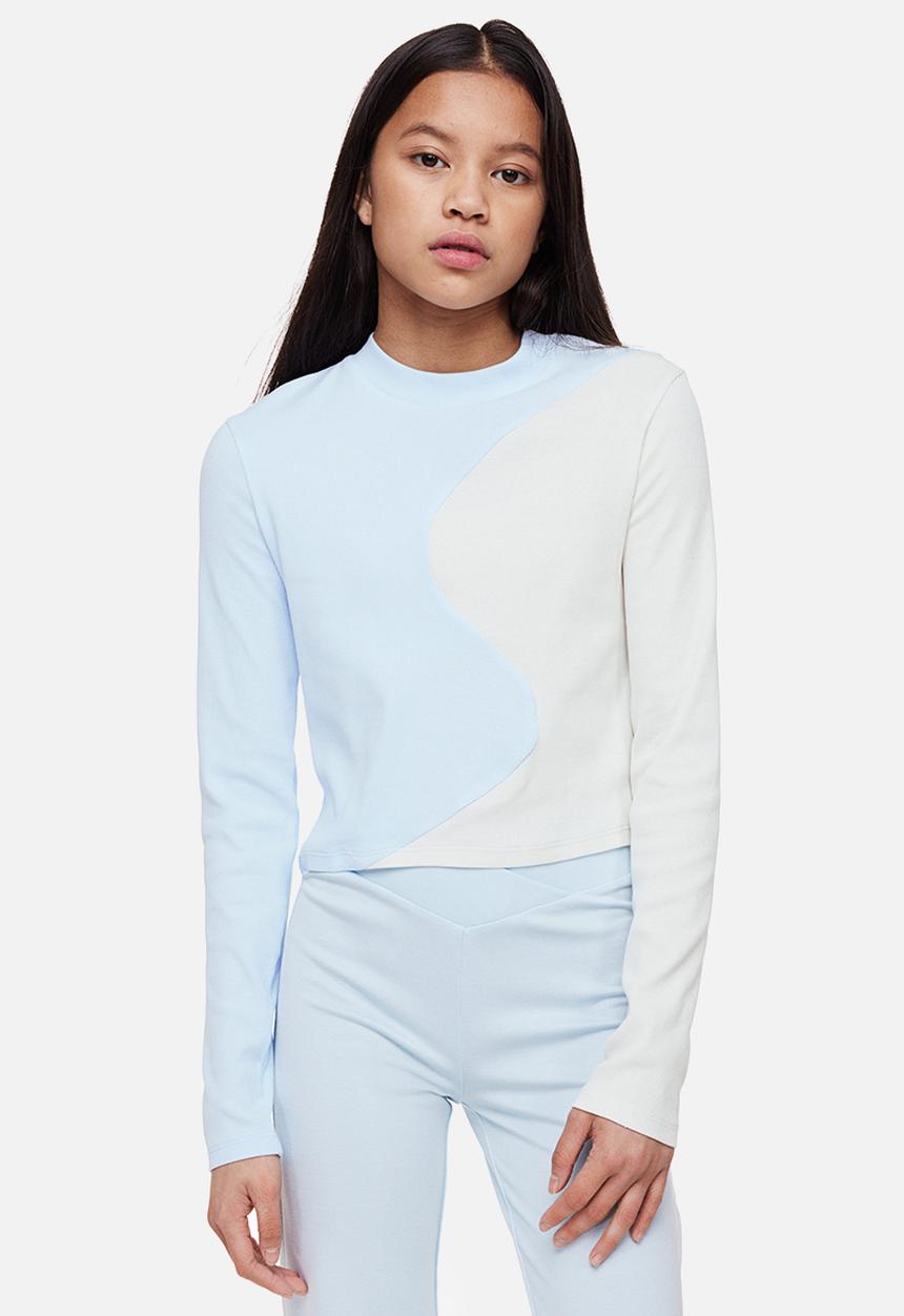 H&M - Long-sleeved jersey top - light blue & white 
