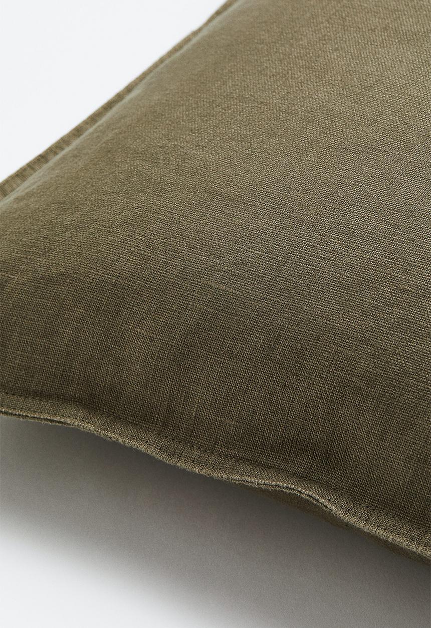 H&M - Washed linen cushion cover - dark khaki green 