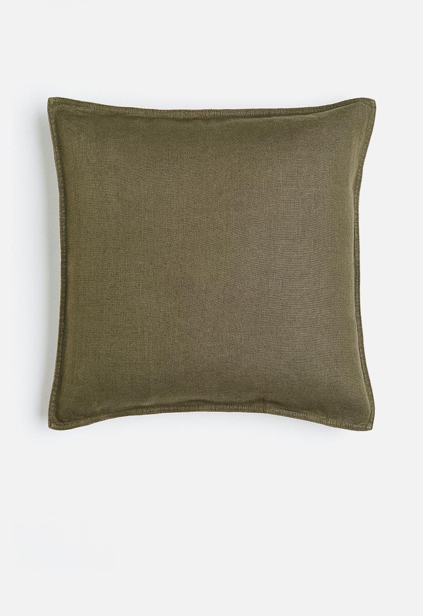 H&M - Washed linen cushion cover - dark khaki green 