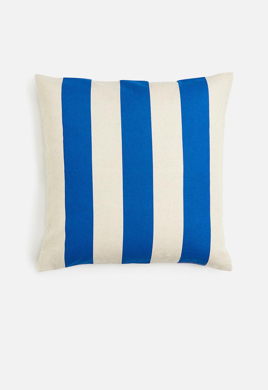 H&M - Striped linen-blend cushion cover - bright blue/white