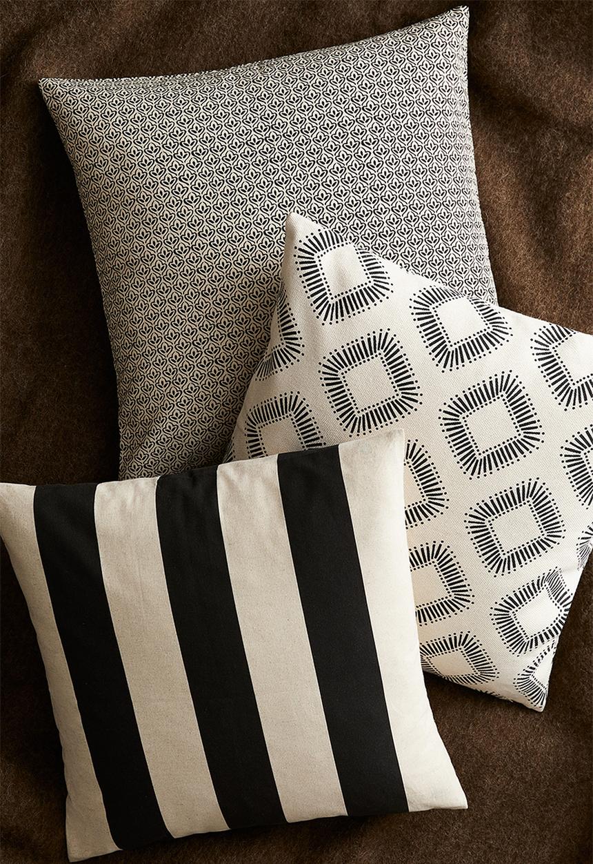 H&M - Striped linen-blend cushion cover - dark grey/white 