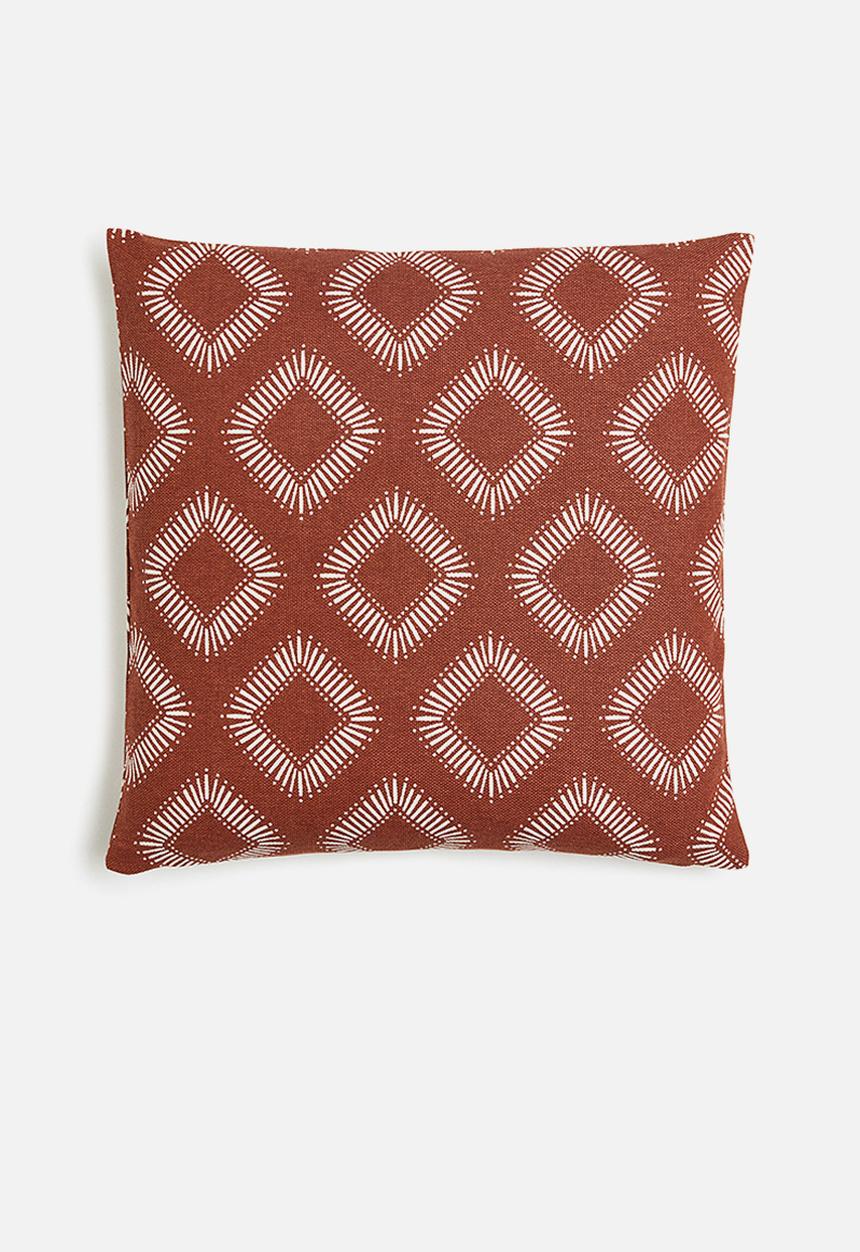 H&M - Patterned cushion cover - rust brown/white 