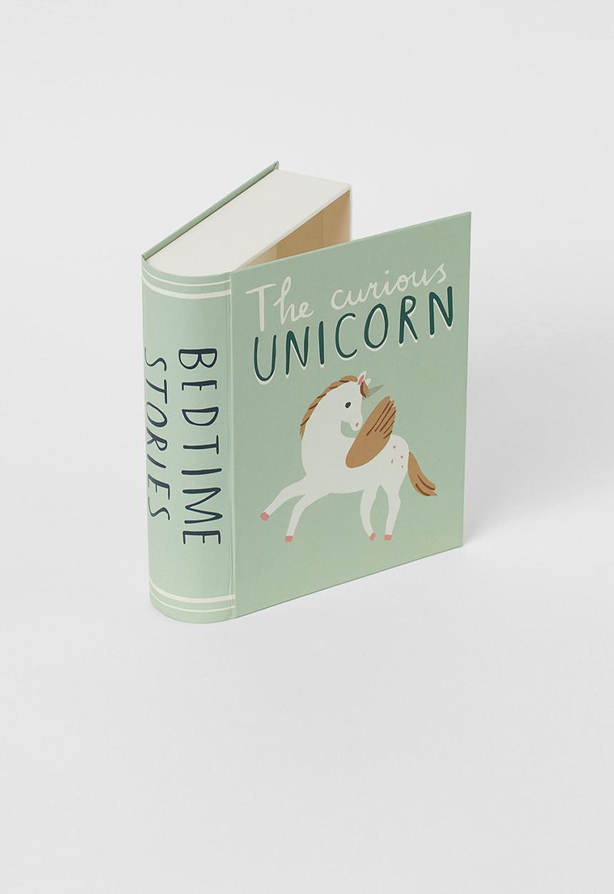 H&M - Book-shaped storage box - light green/unicorn 