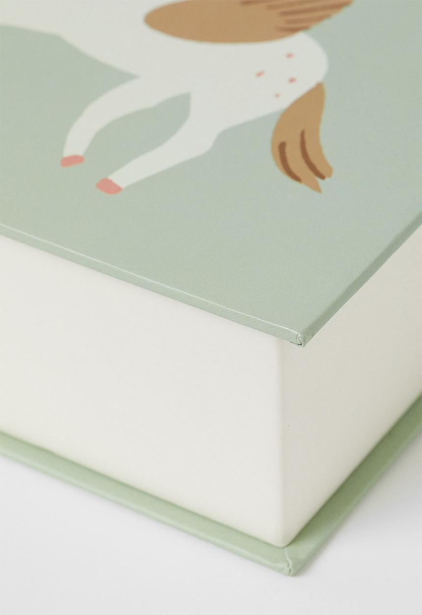 H&M - Book-shaped storage box - light green/unicorn 