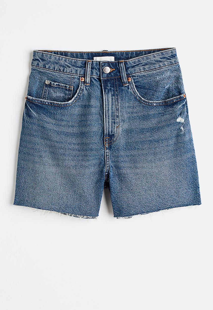 H&M - High waist denim shorts - denim blue 
