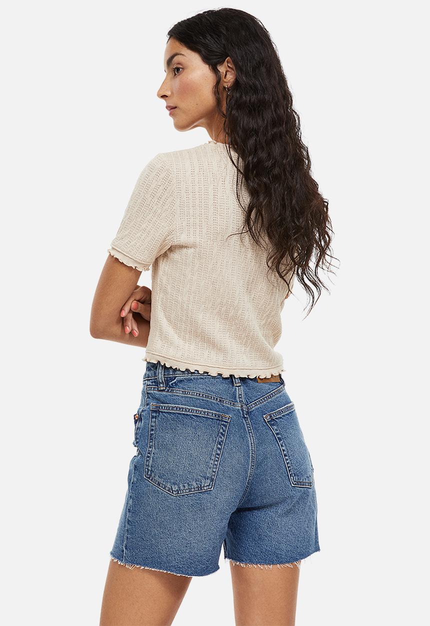 H&M - High waist denim shorts - denim blue 