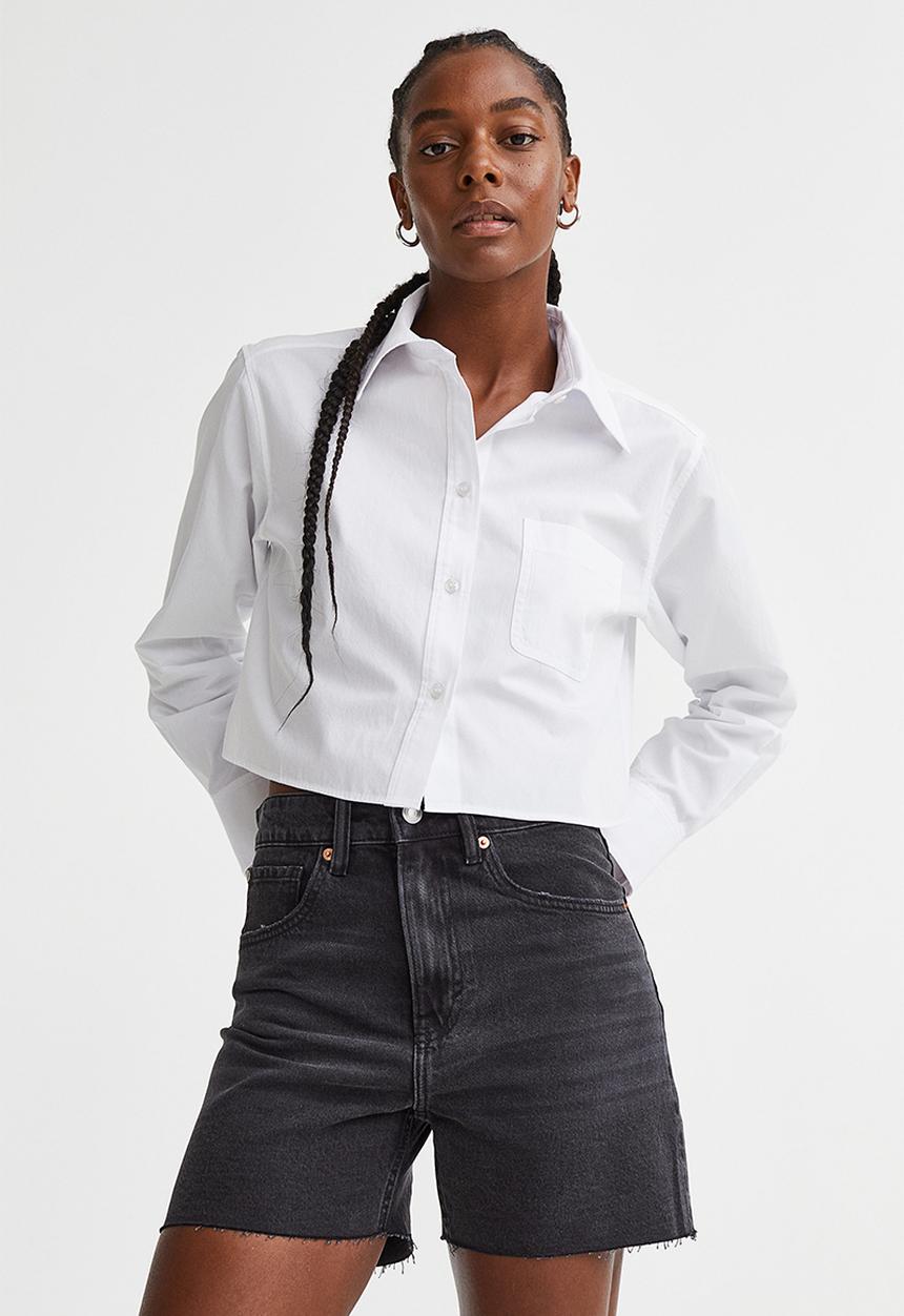 H&M - High waist denim shorts - dark grey 