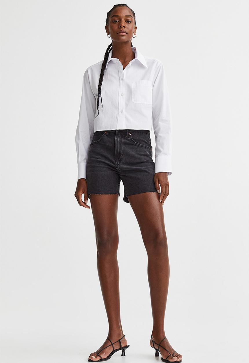 H&M - High waist denim shorts - dark grey 