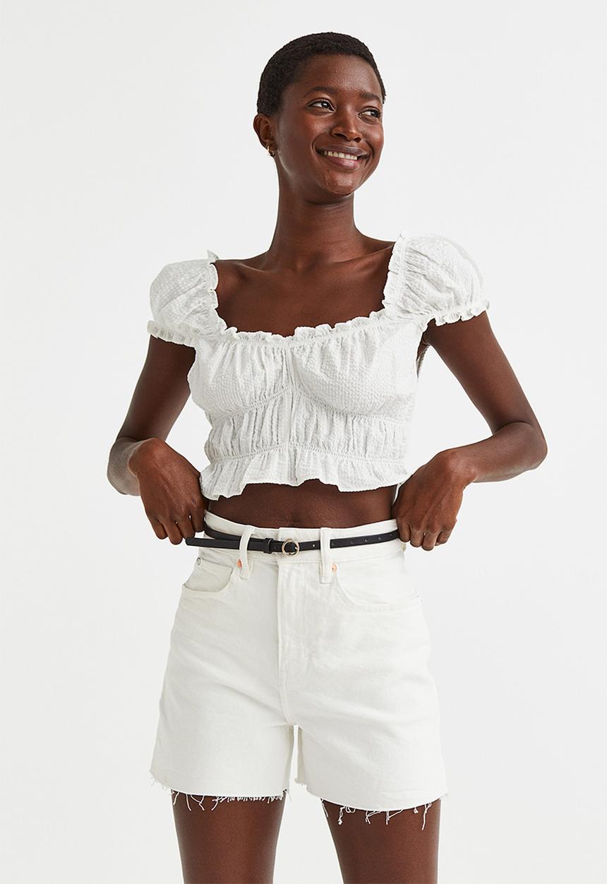H&M - High waist denim shorts - white