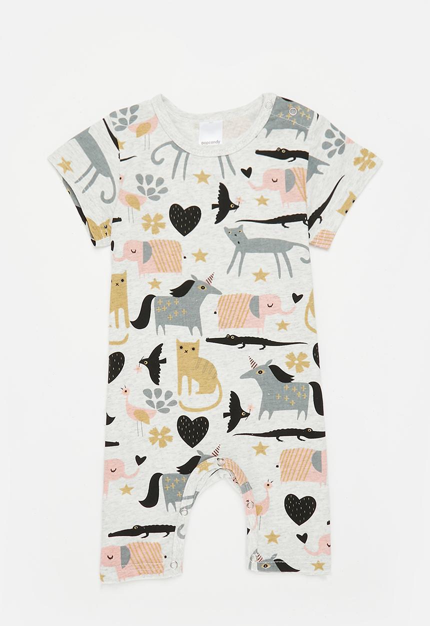 Pop Candy - Printed romper - grey and pink
