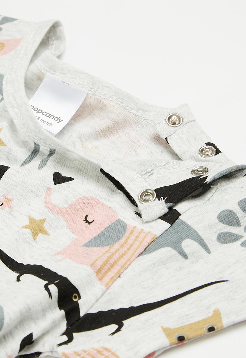 Pop Candy - Printed romper - grey and pink