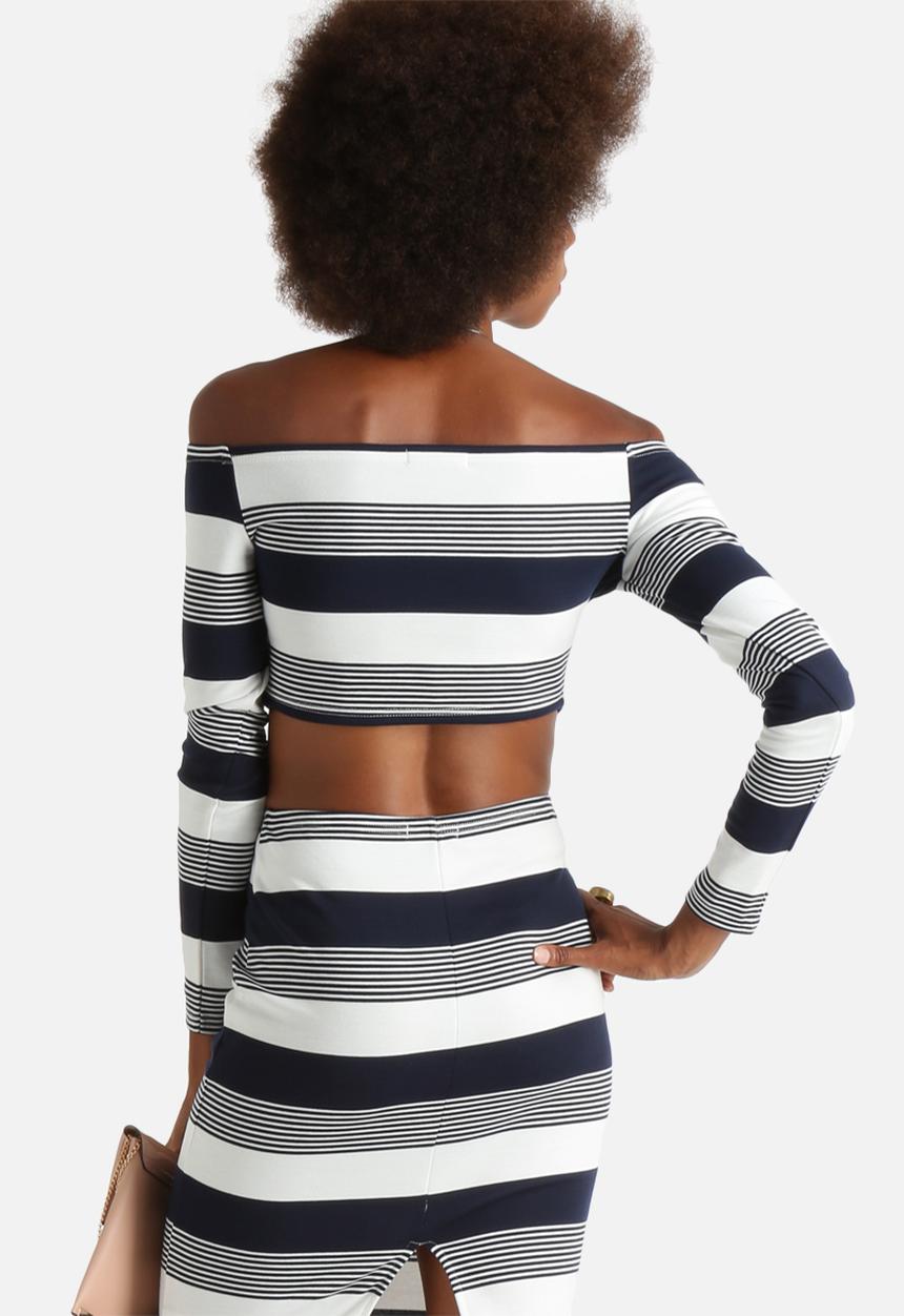 Glamorous - Off-Shoulder Mix Stripe Top