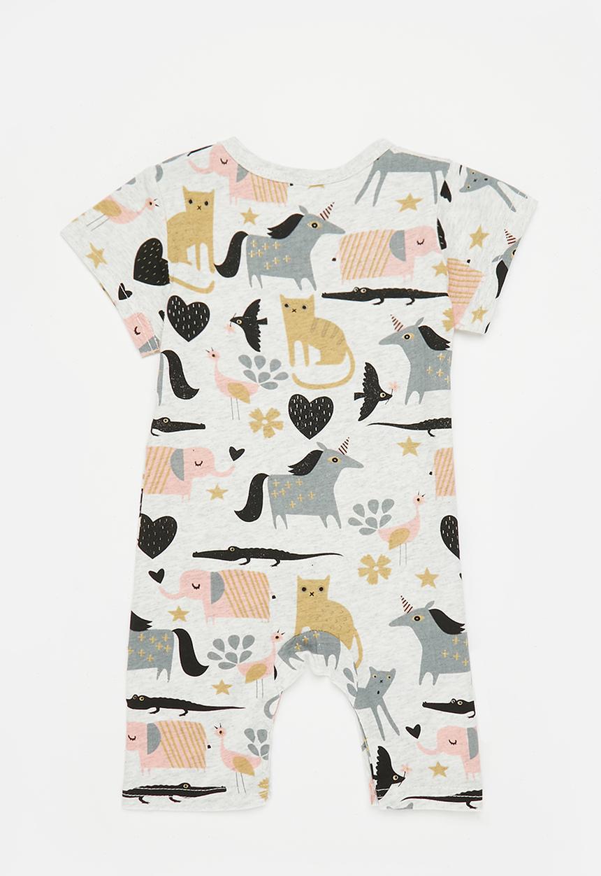 Pop Candy - Printed romper - grey and pink