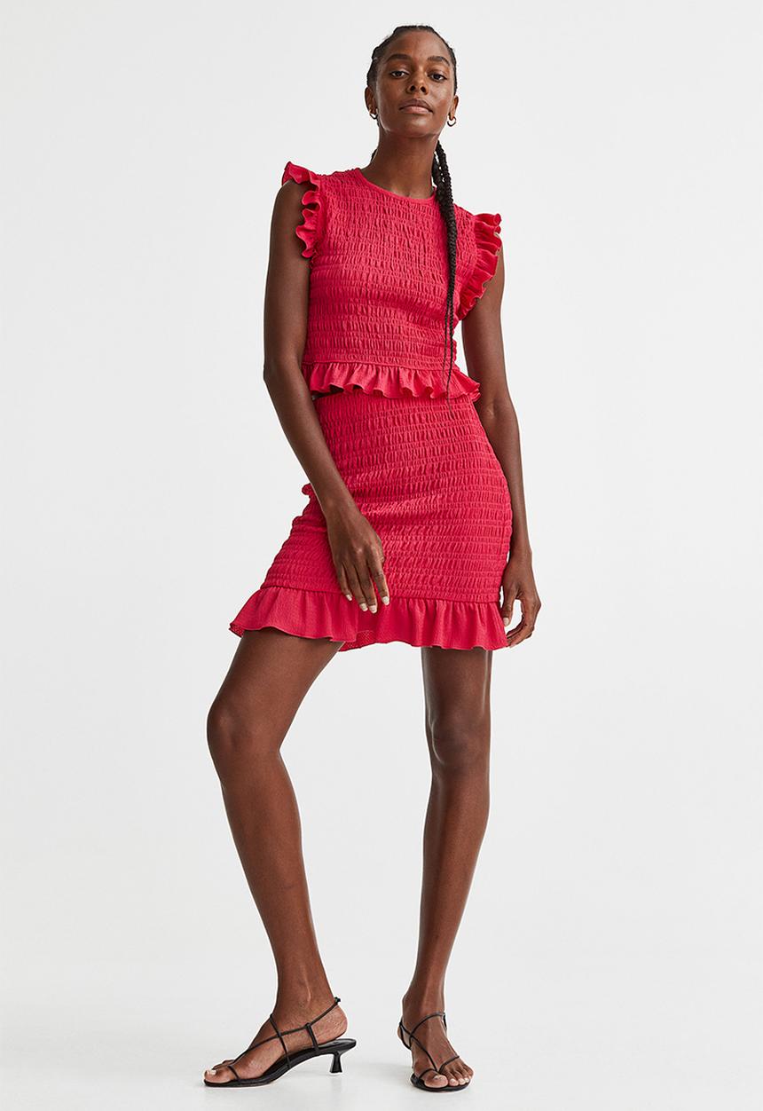 H&M - Smocked skirt - cerise 