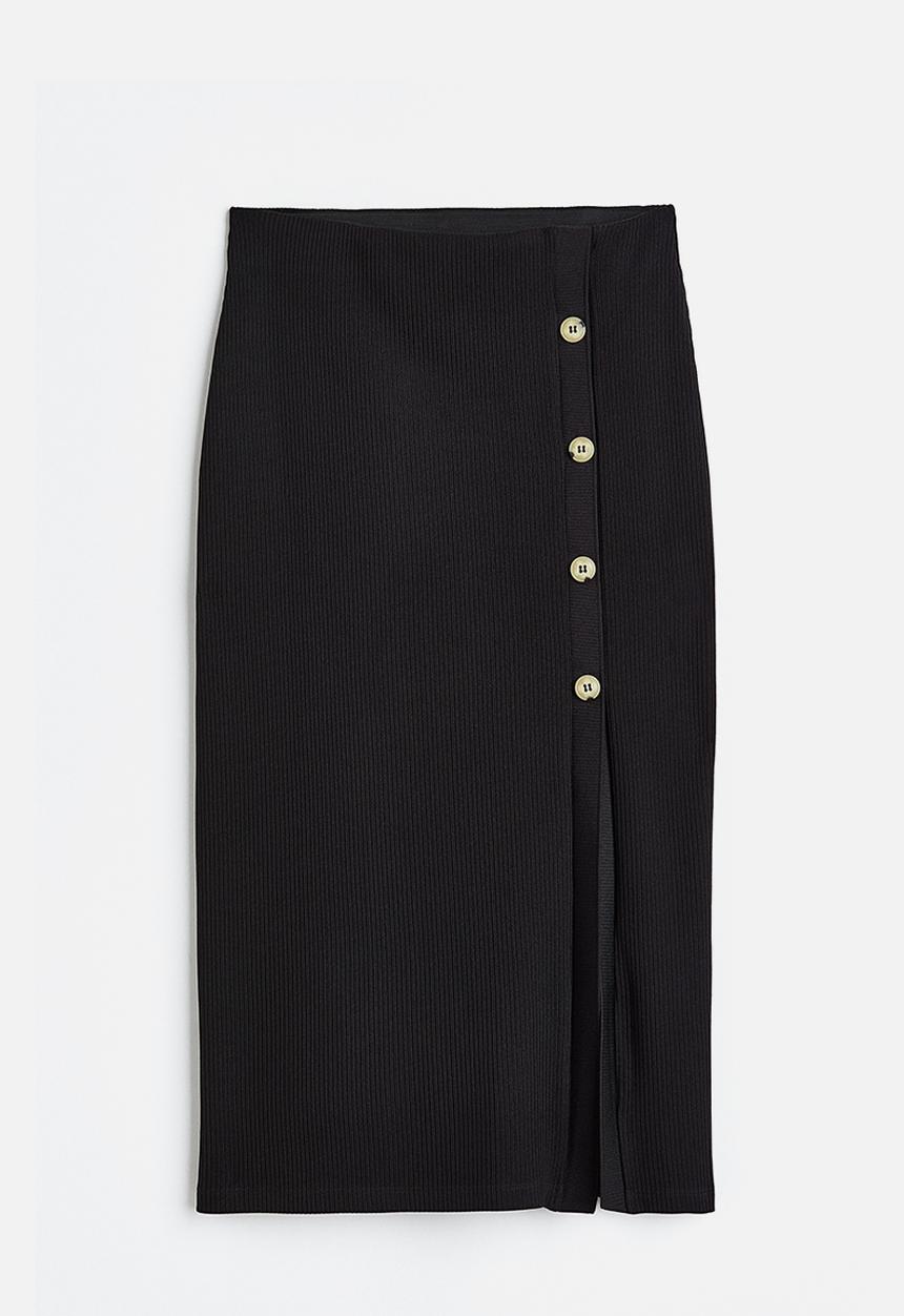 H&M - Button-detail ribbed skirt - black