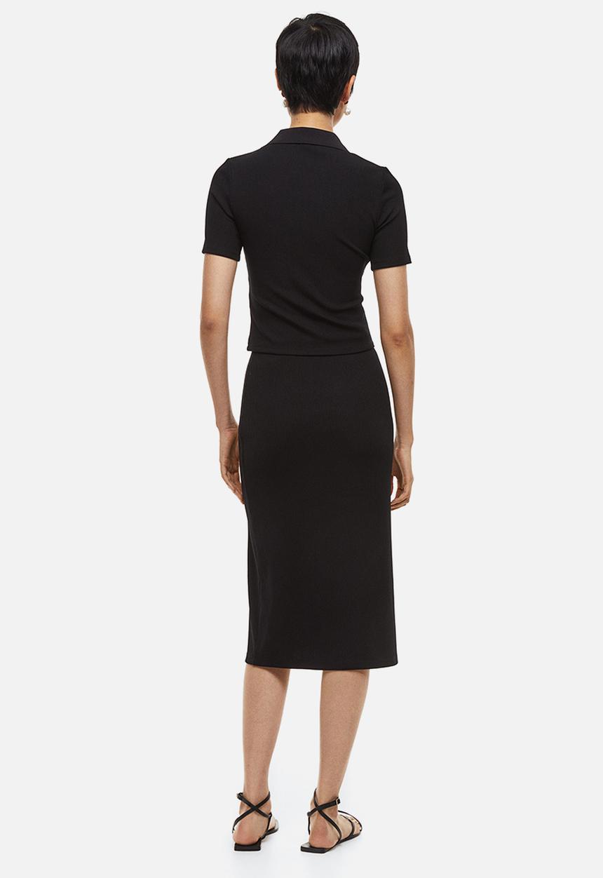 H&M - Button-detail ribbed skirt - black