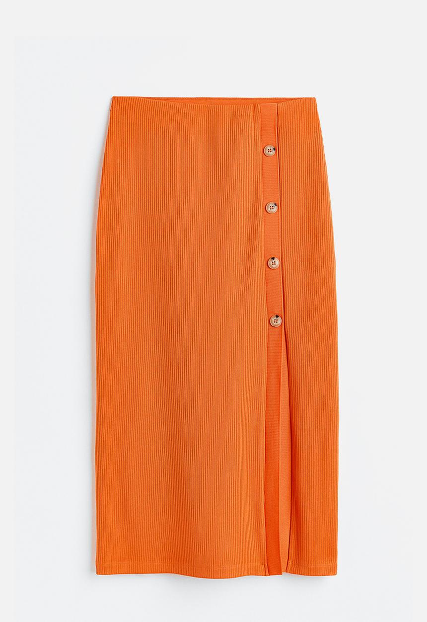 H&M - Button-detail ribbed skirt - orange