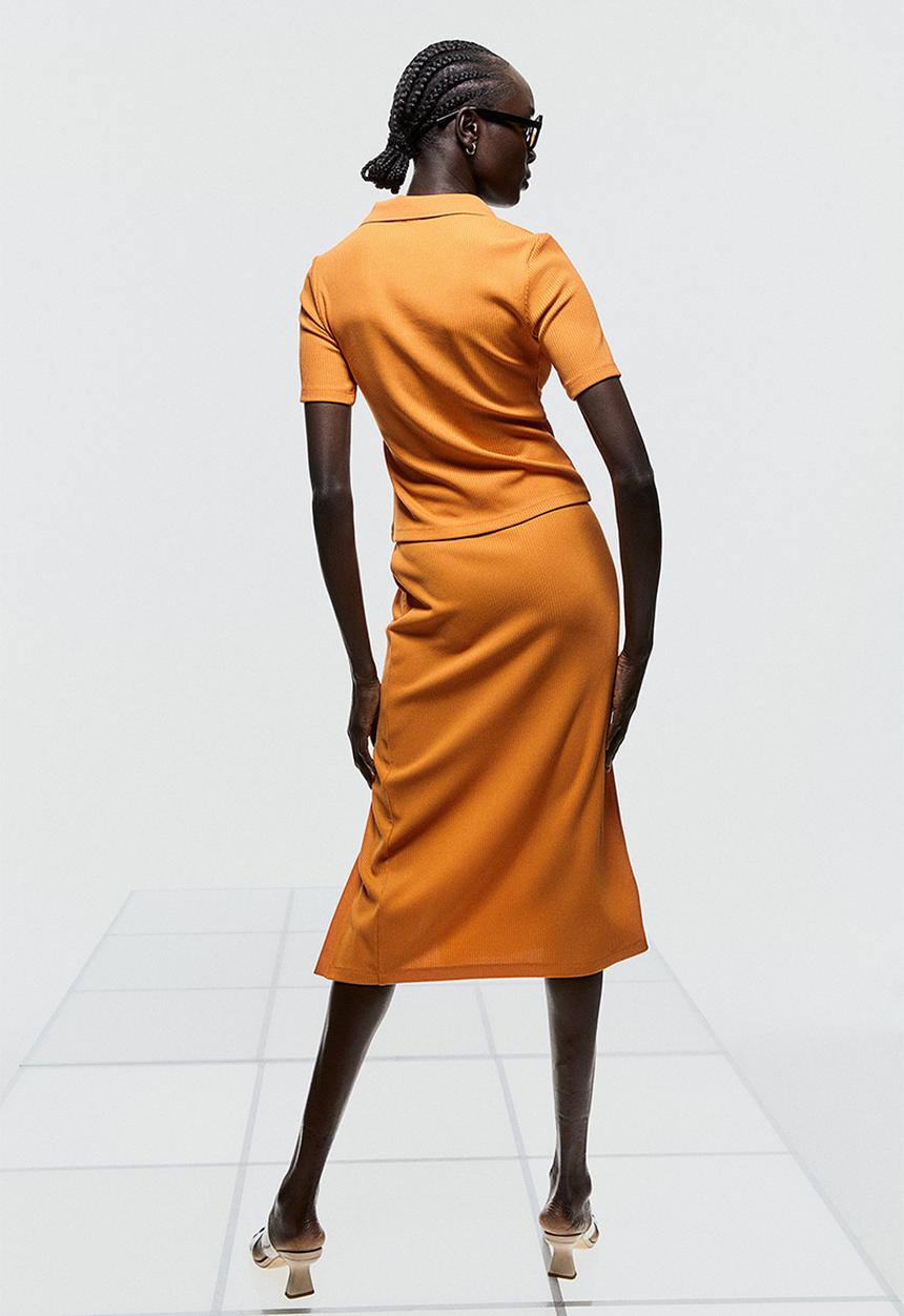 H&M - Button-detail ribbed skirt - orange