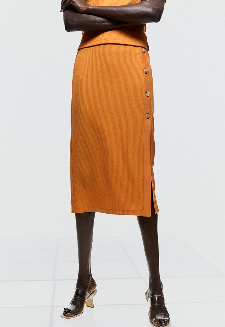 H&M - Button-detail ribbed skirt - orange