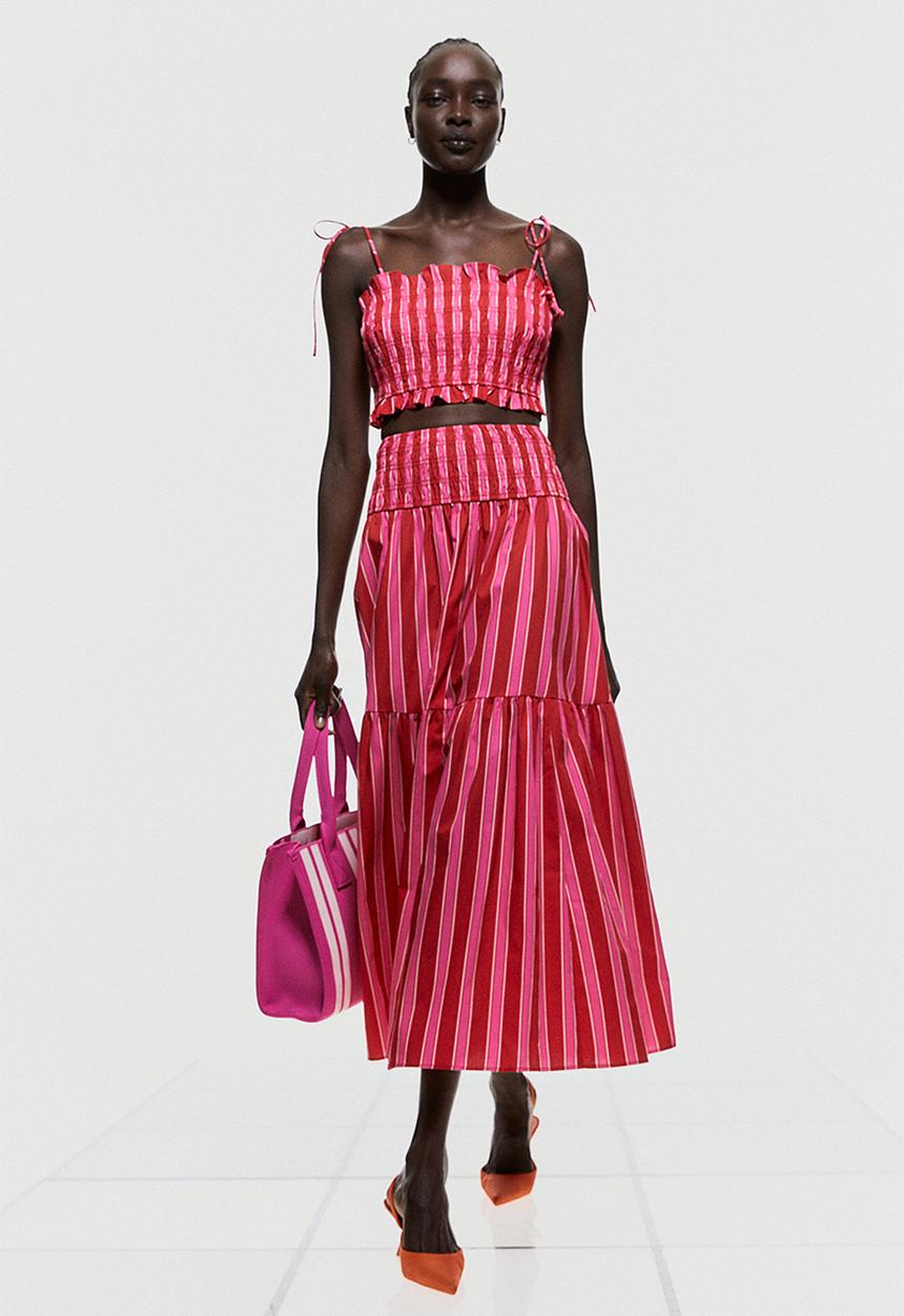 H&M - A-line skirt - cerise/striped