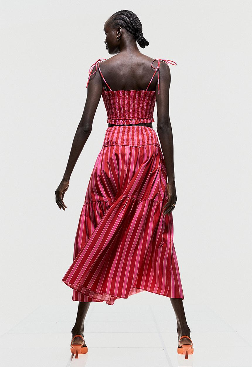 H&M - A-line skirt - cerise/striped