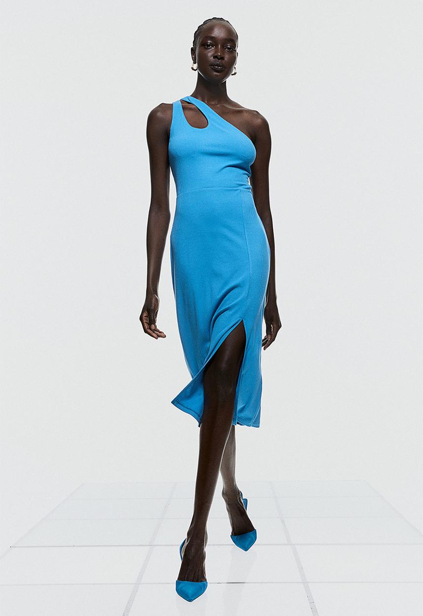 H&M - One-shoulder ribbed dress - bright blue