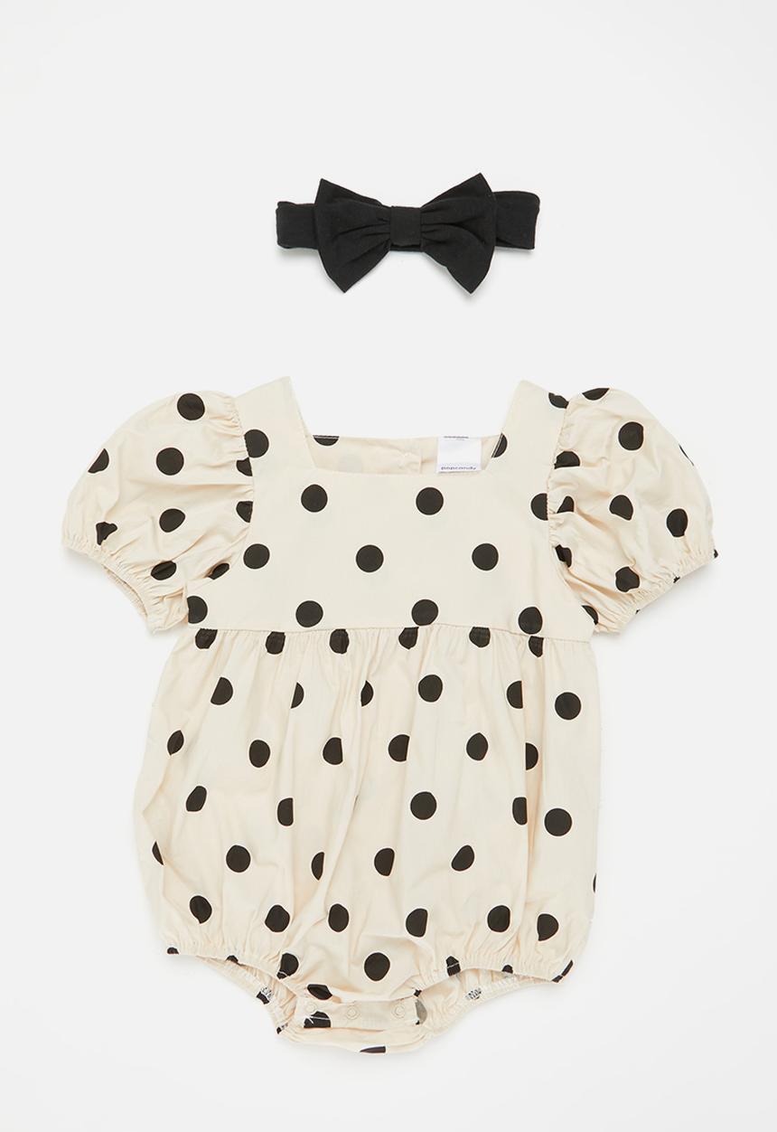 Pop Candy - Puff sleeve romper and headband set - neutral & black