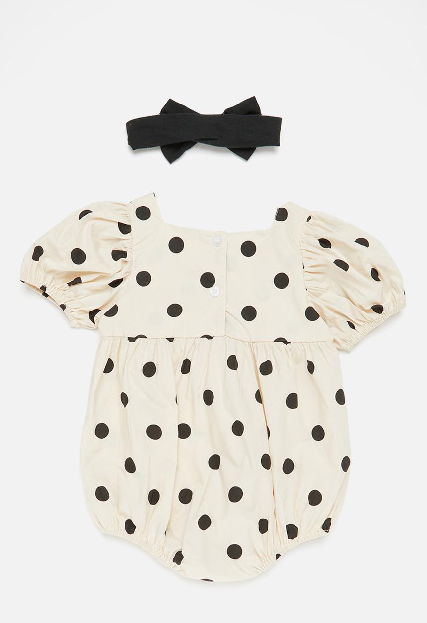 Pop Candy - Puff sleeve romper and headband set - neutral & black