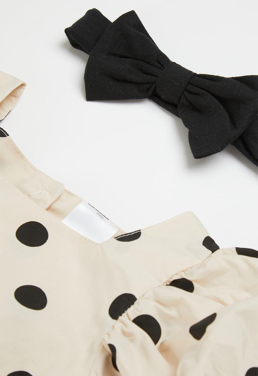 Pop Candy - Puff sleeve romper and headband set - neutral & black