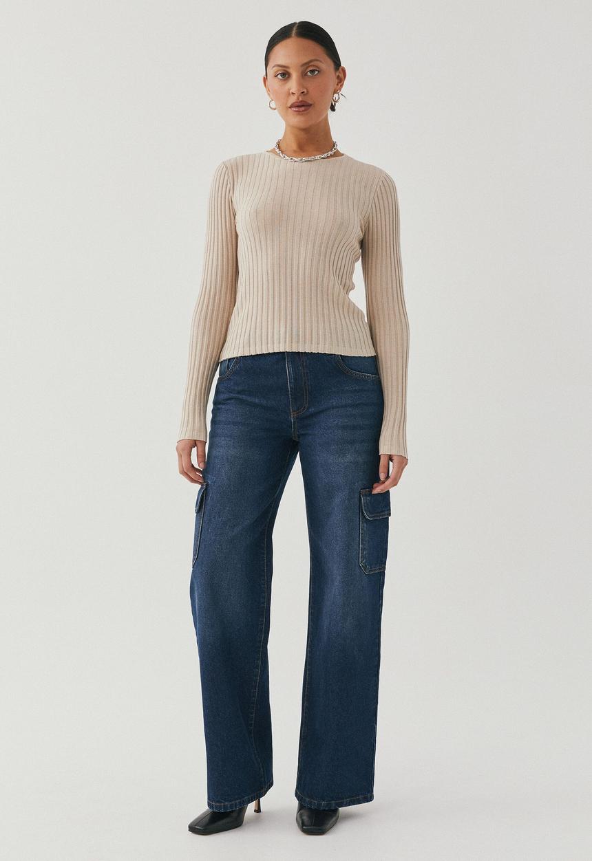 Supré  - Sophia long sleeve knit top - beige buff