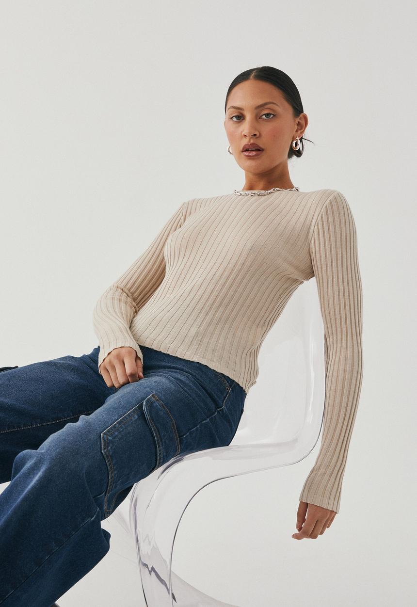 Supré  - Sophia long sleeve knit top - beige buff