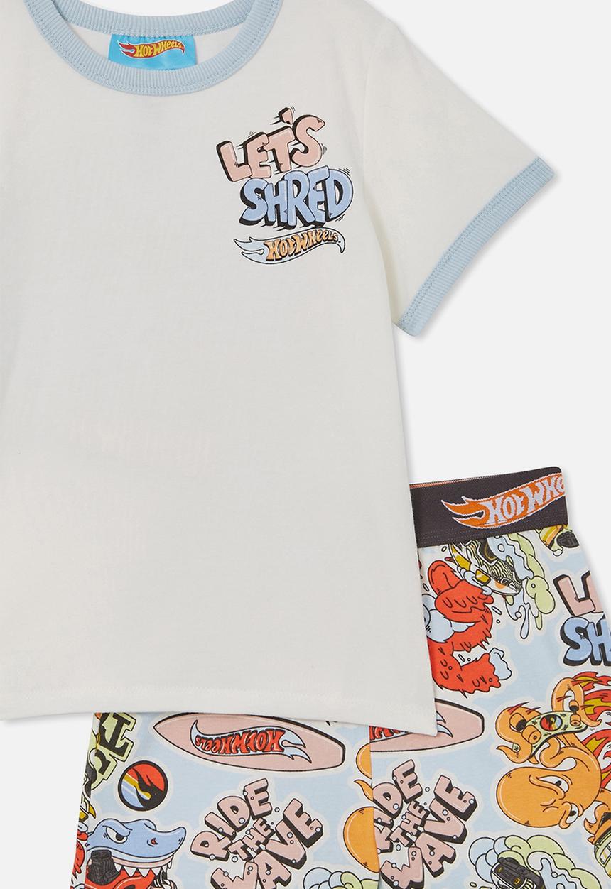 Cotton On - Felix short sleeve pyjama set license - lcn mat vanilla/hot wheels let s shred