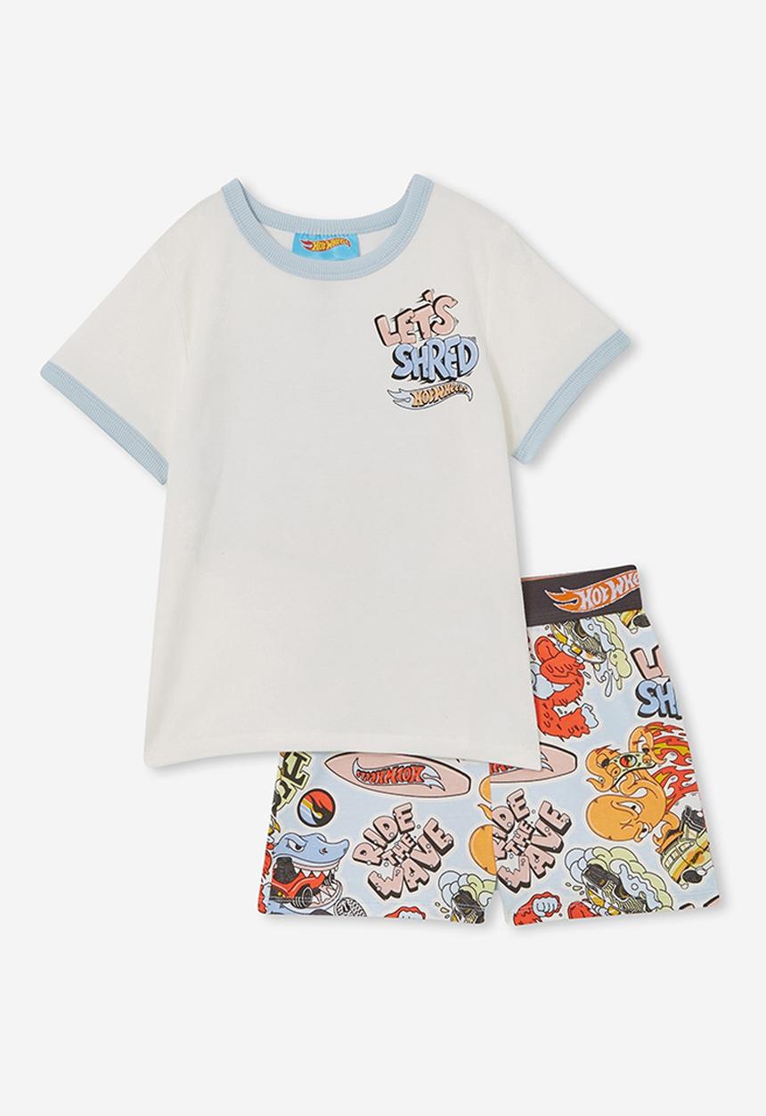 Cotton On - Felix short sleeve pyjama set license - lcn mat vanilla/hot wheels let s shred