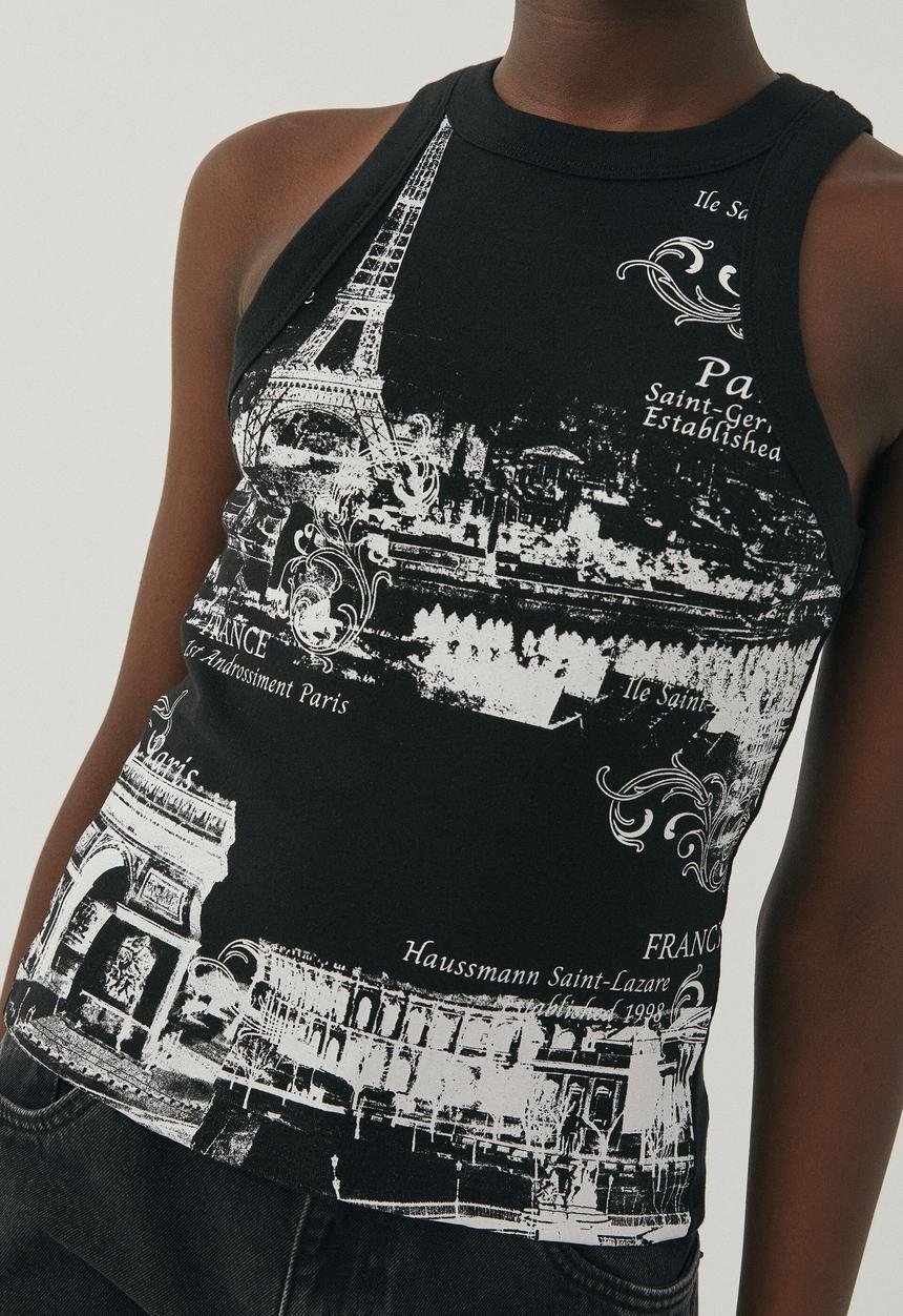 Supré  - Ana high neck graphic tank - black/paris collage