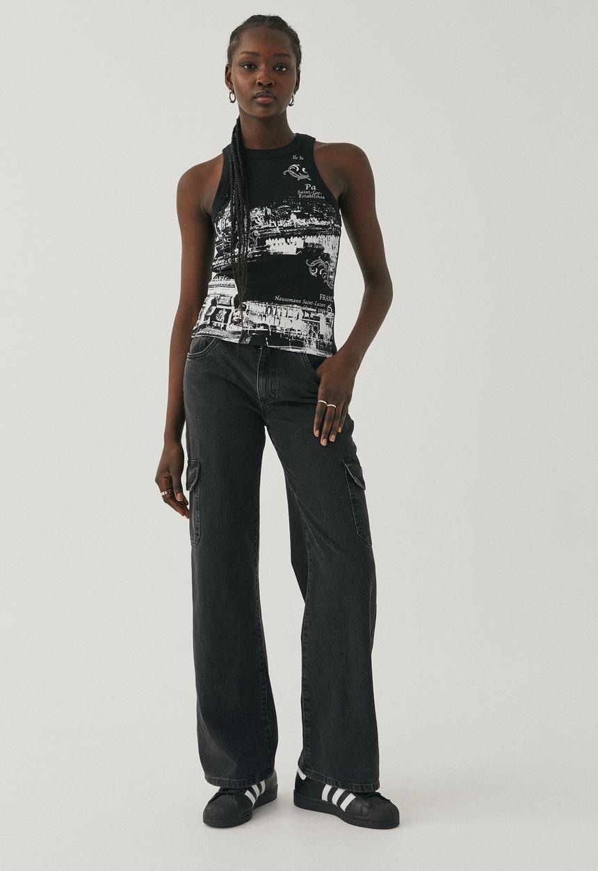 Supré  - Ana high neck graphic tank - black/paris collage
