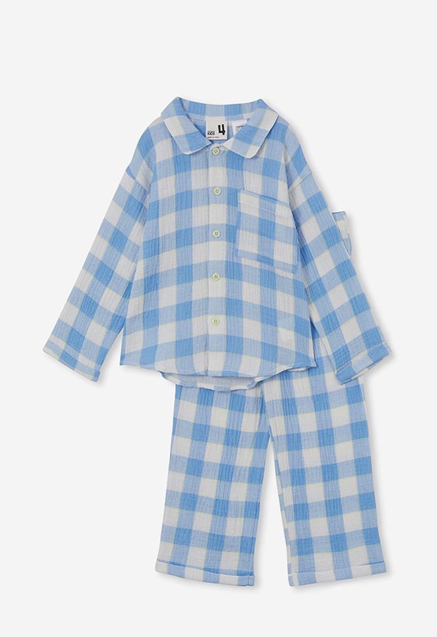 Cotton On - Austin long sleeve pyjama set - dusk blue/gingham