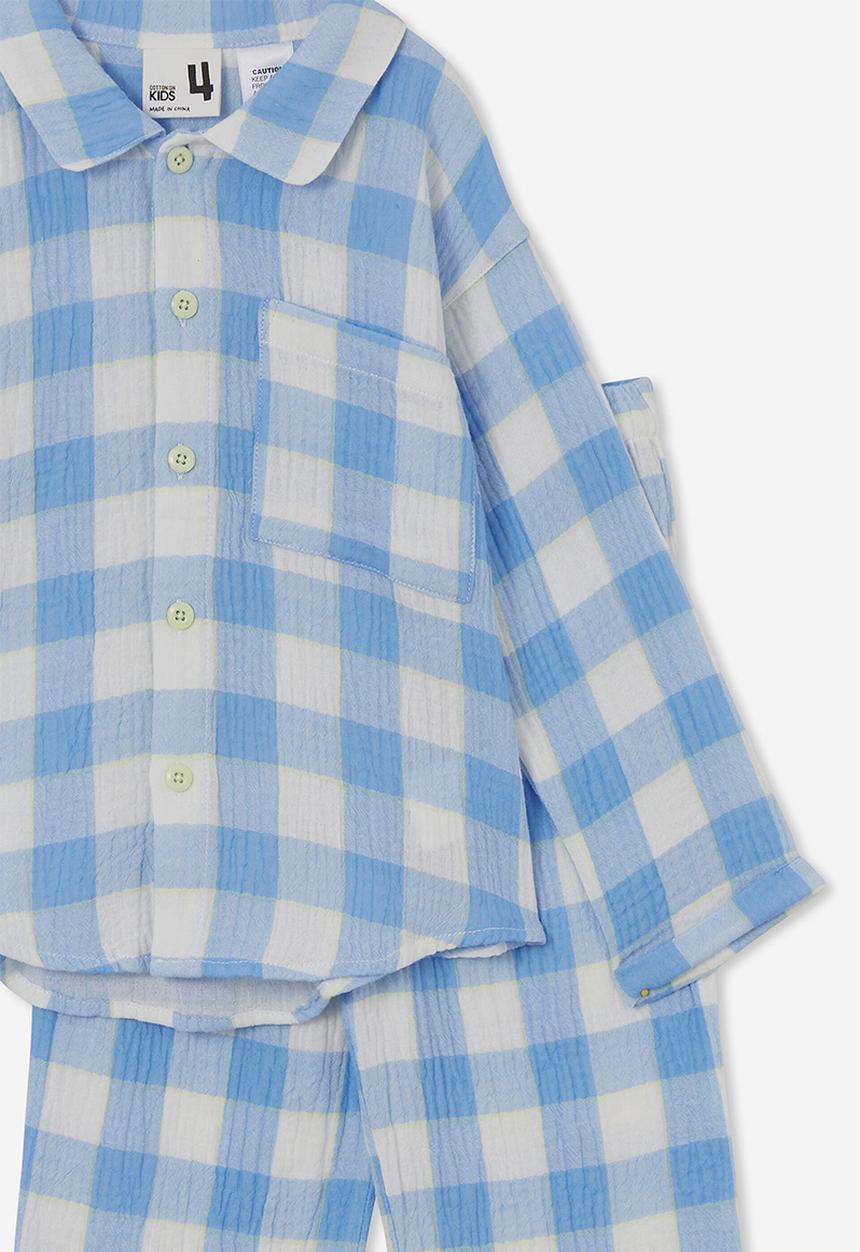 Cotton On - Austin long sleeve pyjama set - dusk blue/gingham