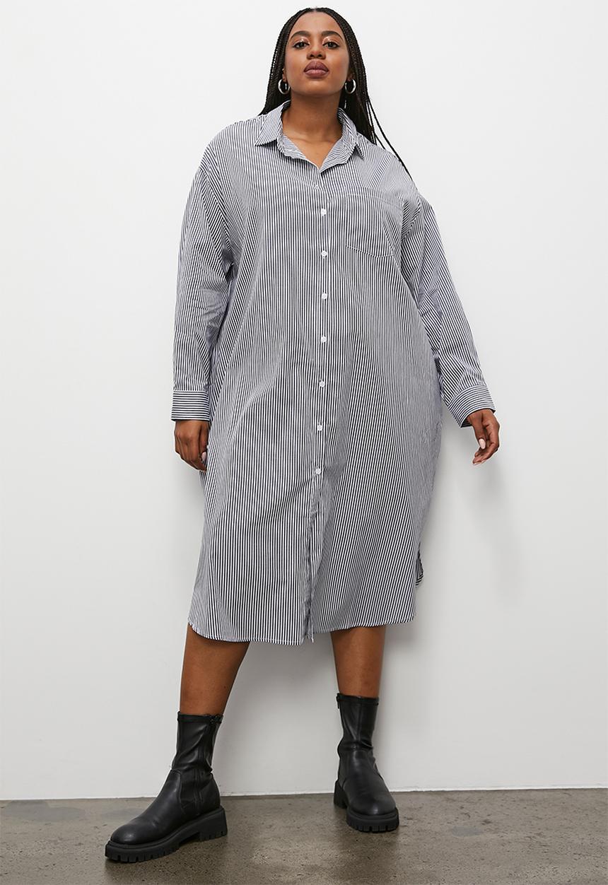 Superbalist - Long sleeve midi shirt dress - black & white